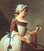 Jean Baptiste Simeon Chardin Girl with Racket and Shuttlecock USA oil painting artist
